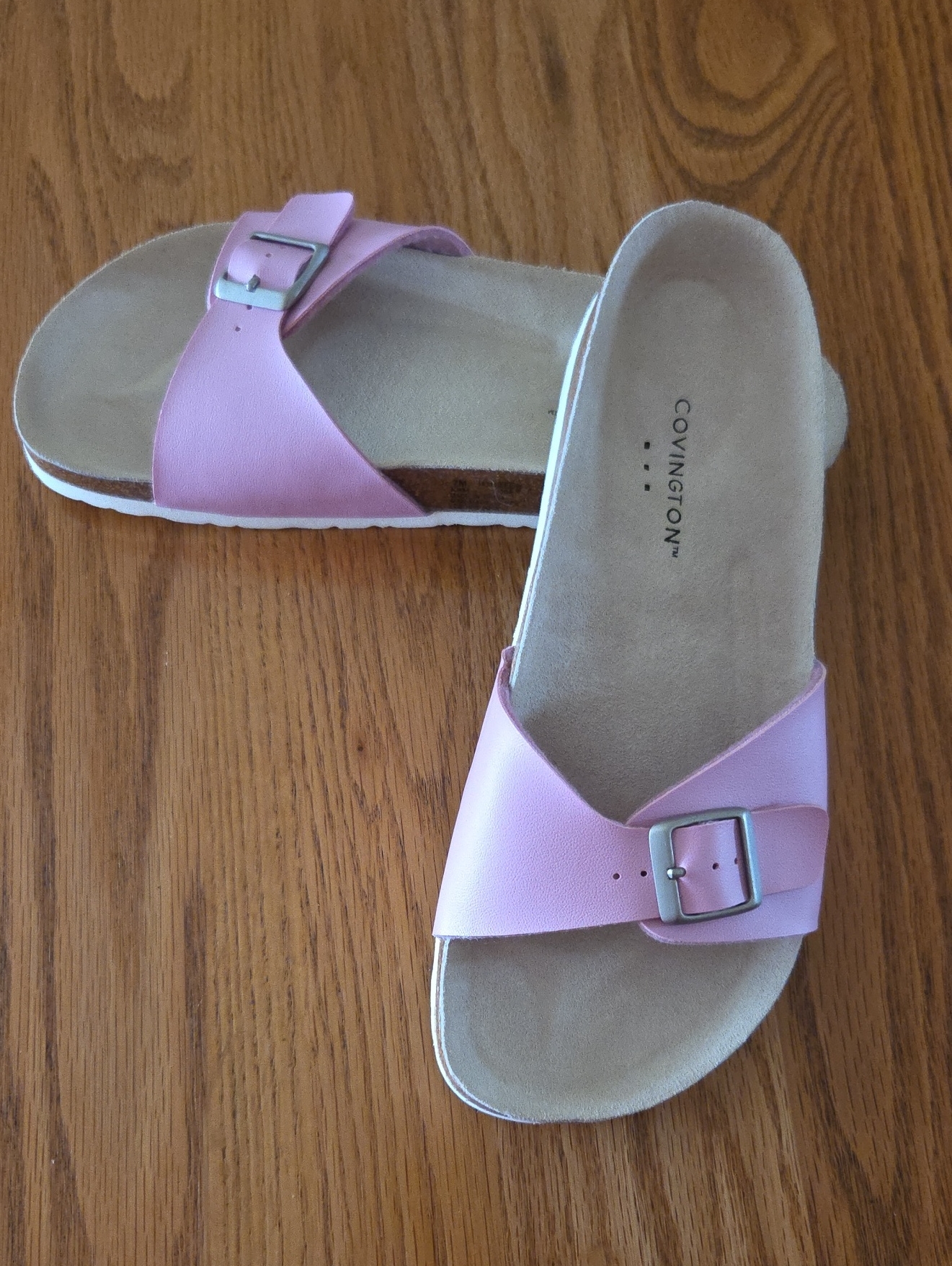Covington Light Pink Buckle Slide Sandals For Women